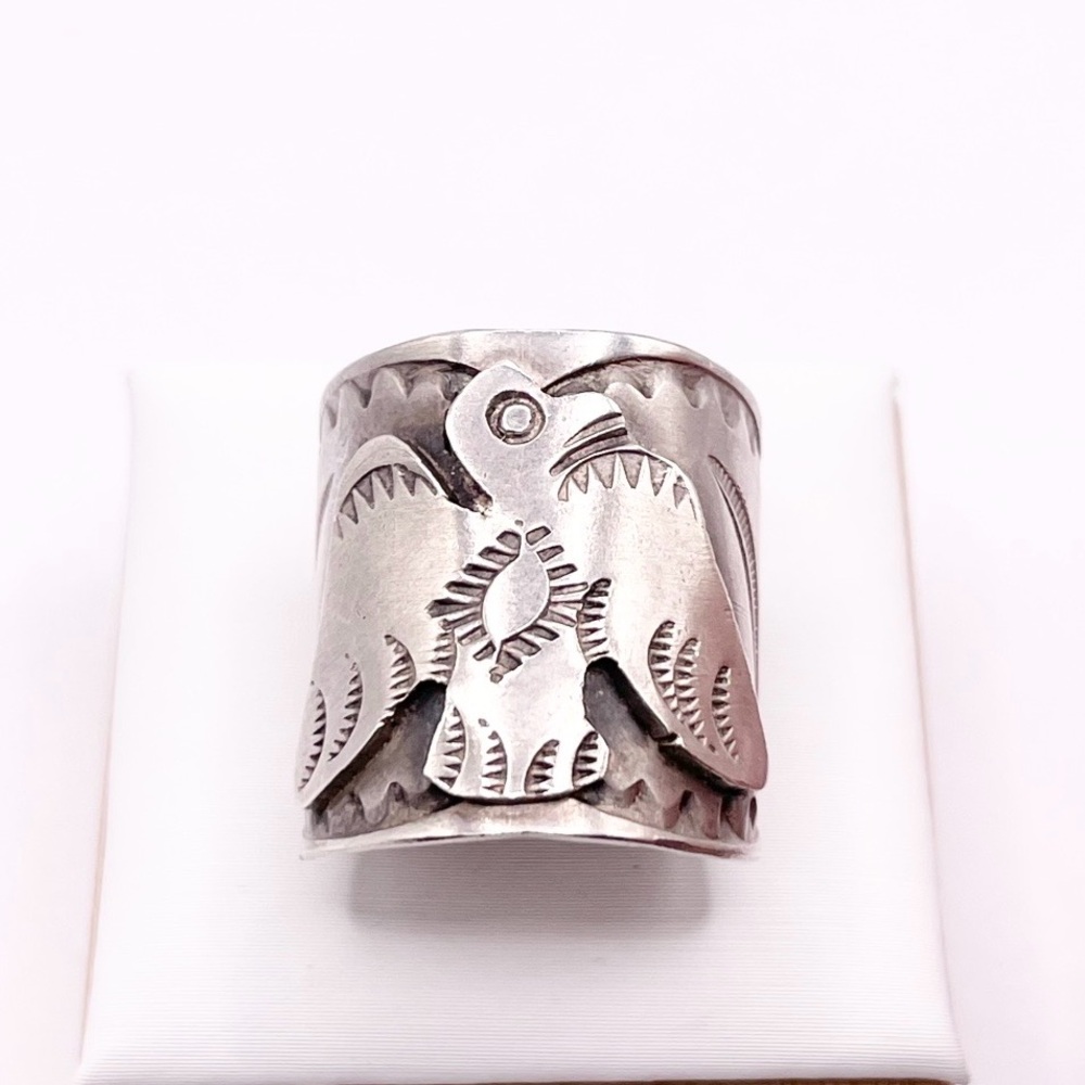 Sterling Silver Thunderbird Wide Band Ring - Silver - Signature Stamp